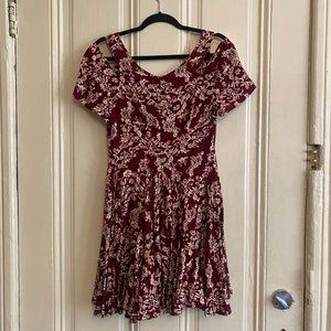 90s Vintage Red and White Print Mini Skater Dress